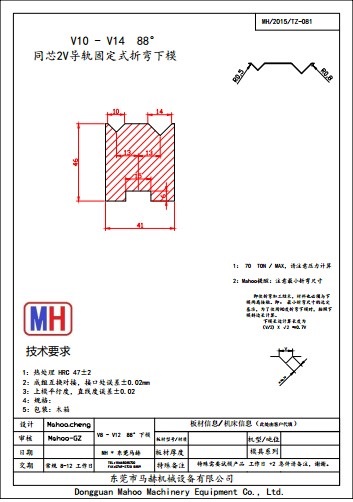 折弯机模具之同芯2V下模 V10-V14-88°