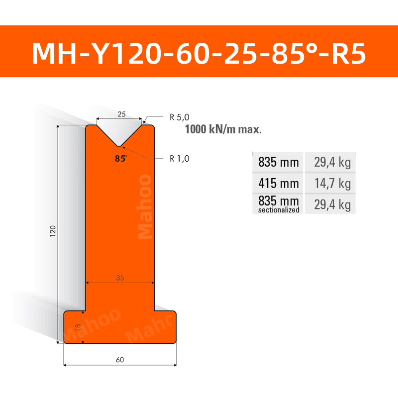 数控折弯下模 MH-Y120-60-25-85°-R5