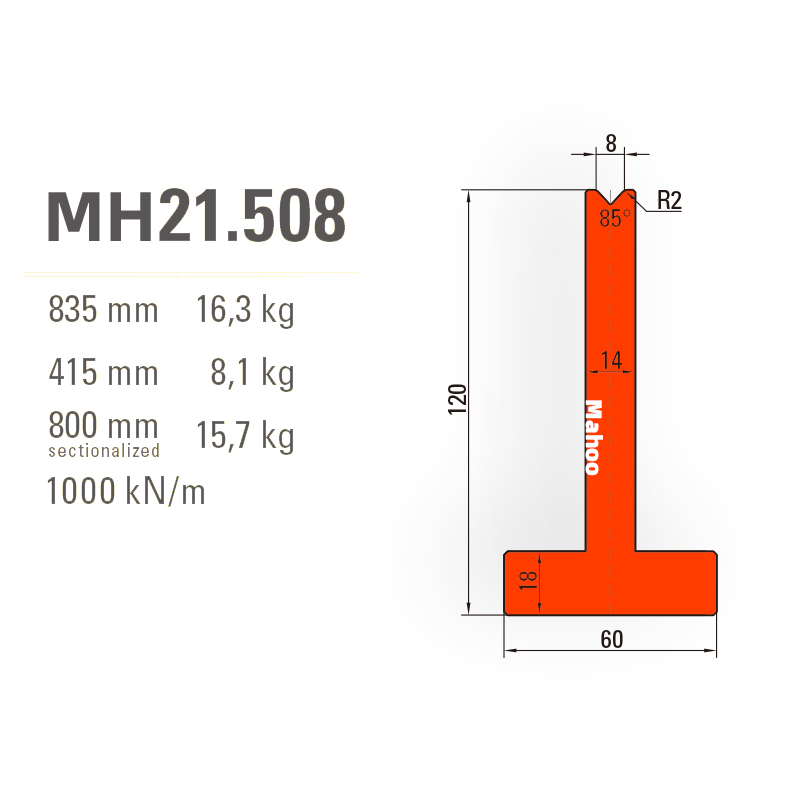 马赫折弯机模具-百超T型折弯下模-V8-85°（86°/88°）-H120