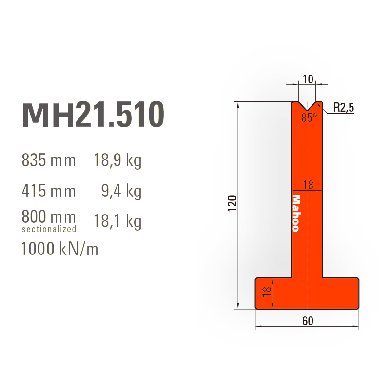 马赫折弯机模具-百超T型折弯下模-V10-85°（86°/88°）-H120