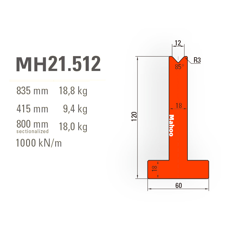 马赫折弯机模具-百超T型折弯下模-V12-85°（86°/88°）-H120