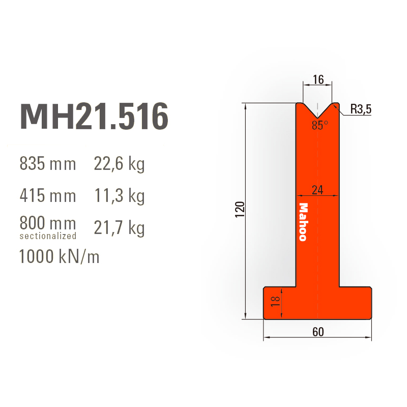 马赫折弯机模具-百超T型折弯下模-V16-85°（86°/88°）-H120