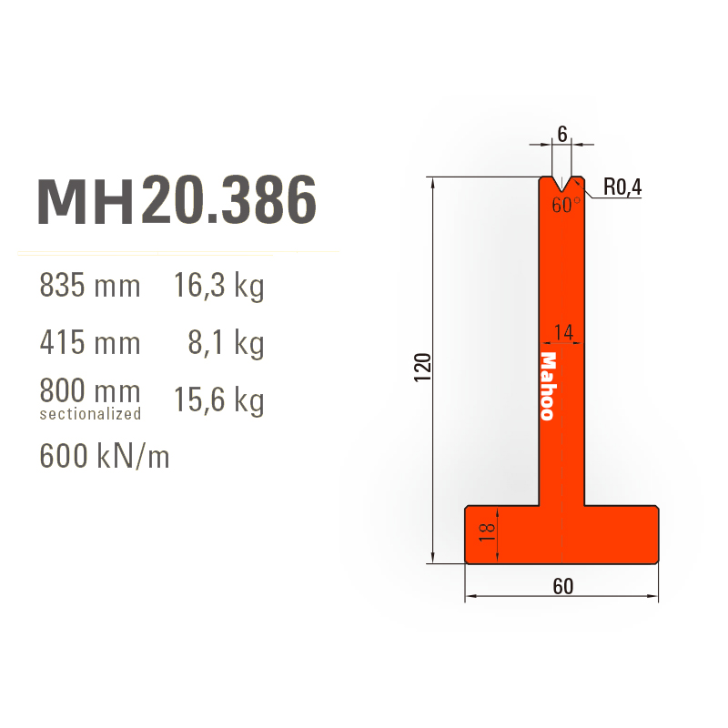 马赫折弯机模具-百超T型折弯下模-V6-60°-H120