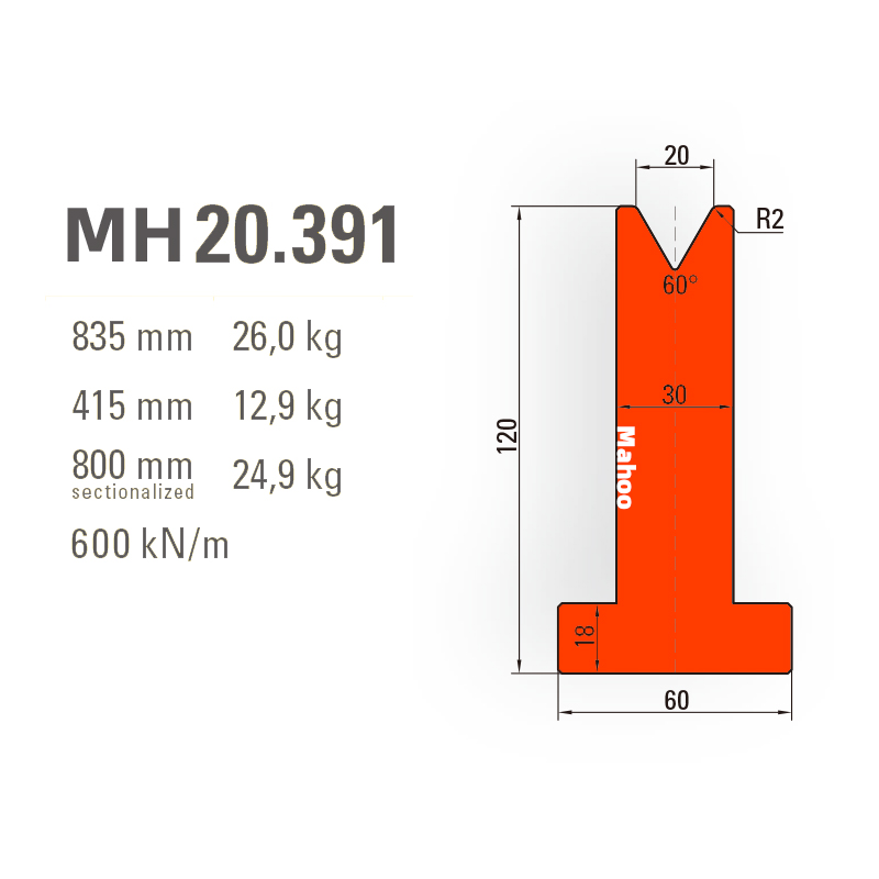 马赫折弯机模具-百超T型折弯下模-V20-60°-H120