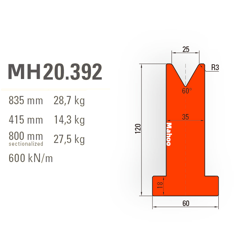 马赫折弯机模具-百超T型折弯下模-V25-60°-H120