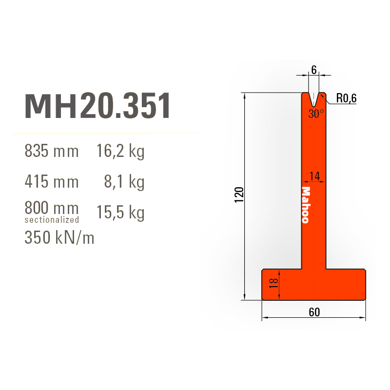 马赫折弯机模具-百超T型折弯下模-V6-30°-H120