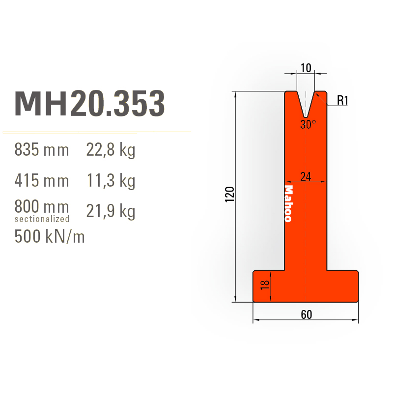 马赫折弯机模具-百超T型折弯下模-V10-30°-H120