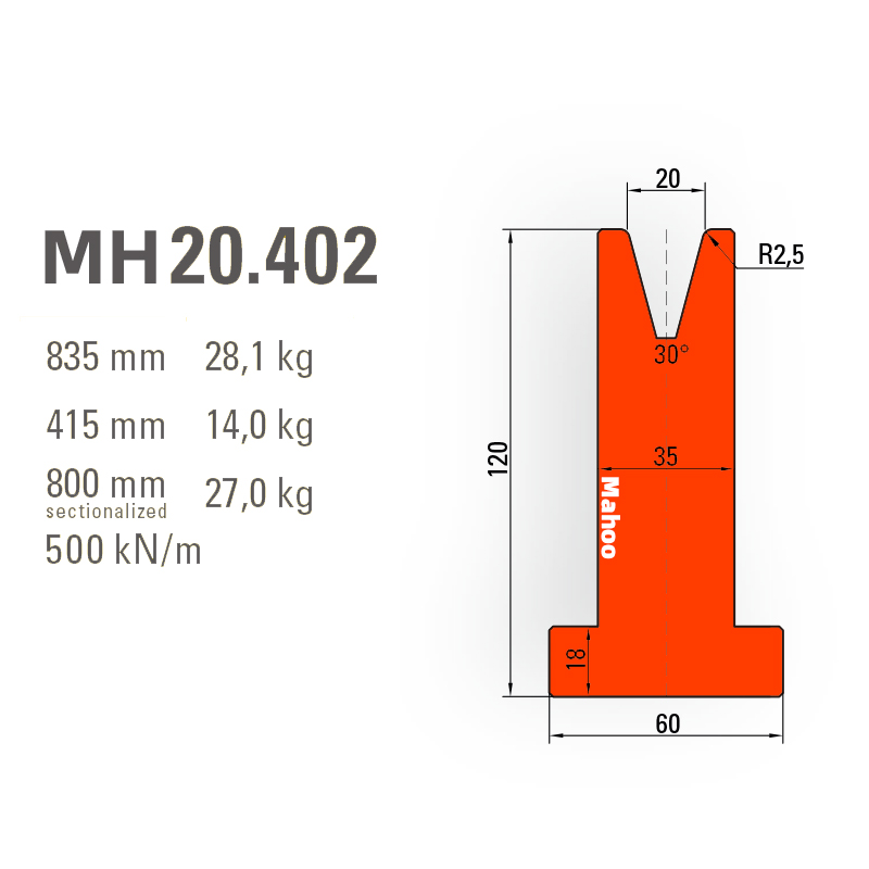 马赫折弯机模具-百超T型折弯下模-V20-30°-H120