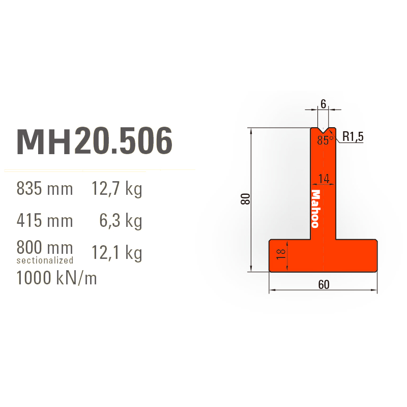 百超折弯机模具-T型折弯下模-V6-85°（86°/88°）-H80