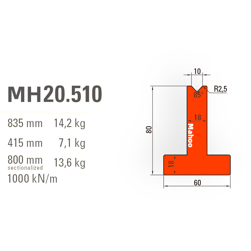 百超折弯机模具-T型折弯下模-V10-85°（86°/88°）-H80