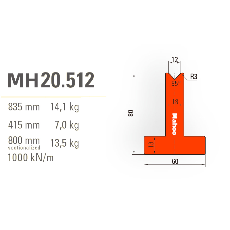 百超折弯机模具-T型折弯下模-V12-85°（86°/88°）-H80