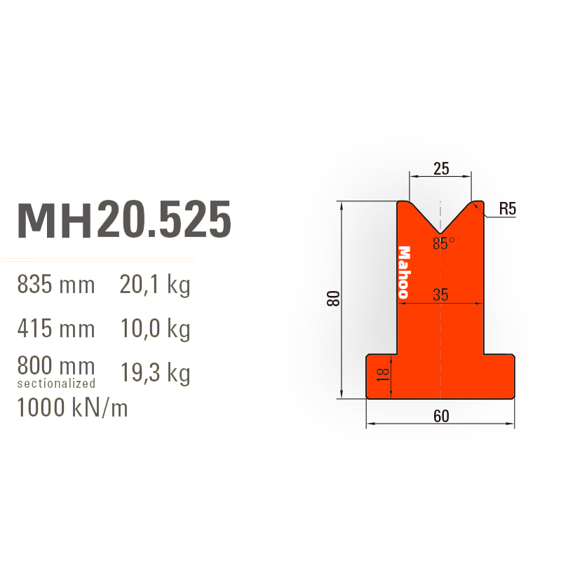 百超折弯机模具-T型折弯下模-V25-85°（86°/88°）-H80