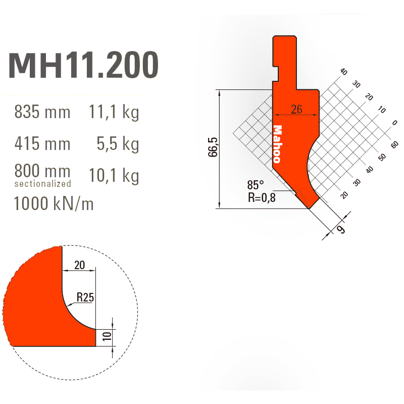 马赫折弯机模具13-30-标准折弯上模具-MH11200