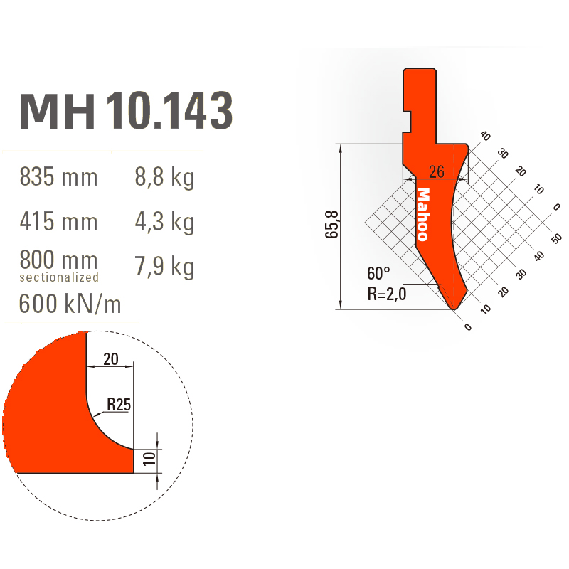 马赫折弯机模具13-30-标准折弯上模具-MH10143