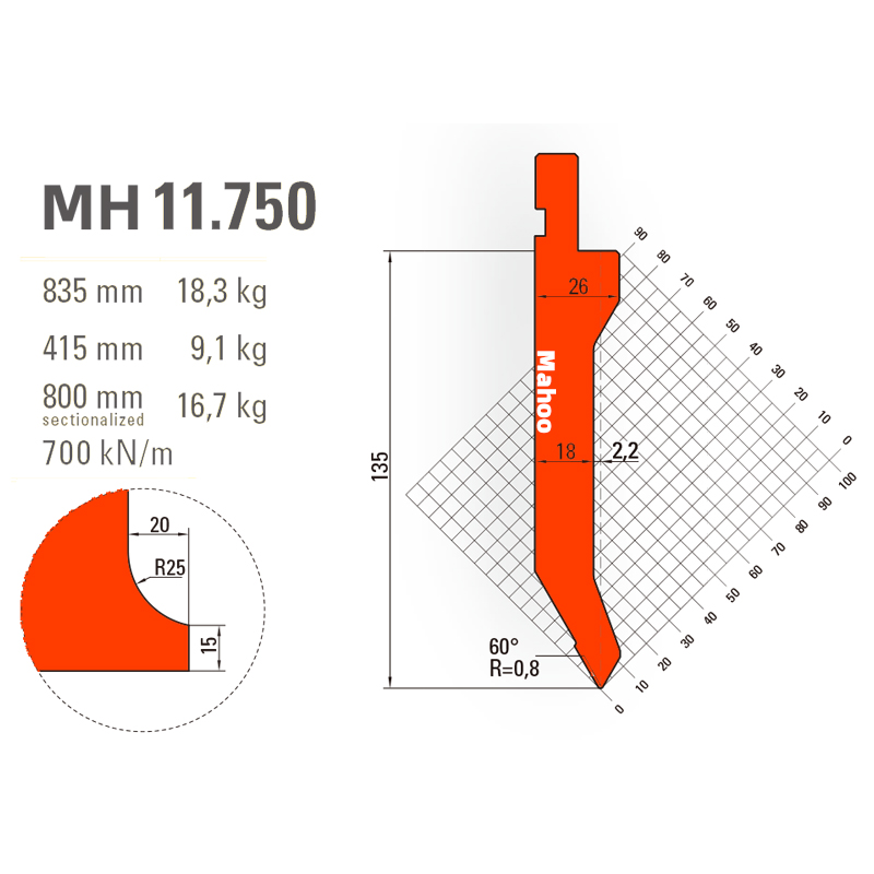 马赫折弯机模具13-30-标准折弯上模具-MH11750