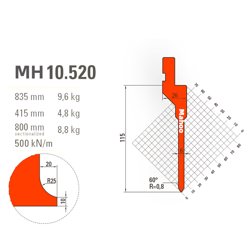 马赫折弯机模具13-30-标准折弯上模具-MH10520