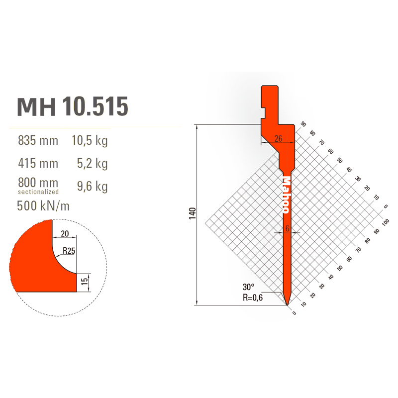 马赫折弯机模具13-30-标准折弯上模具-MH10515
