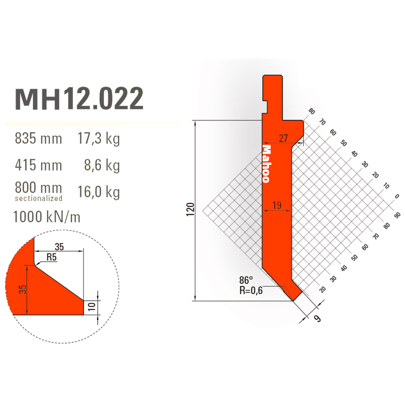 马赫折弯机模具13-30-标准折弯上模具-MH12022