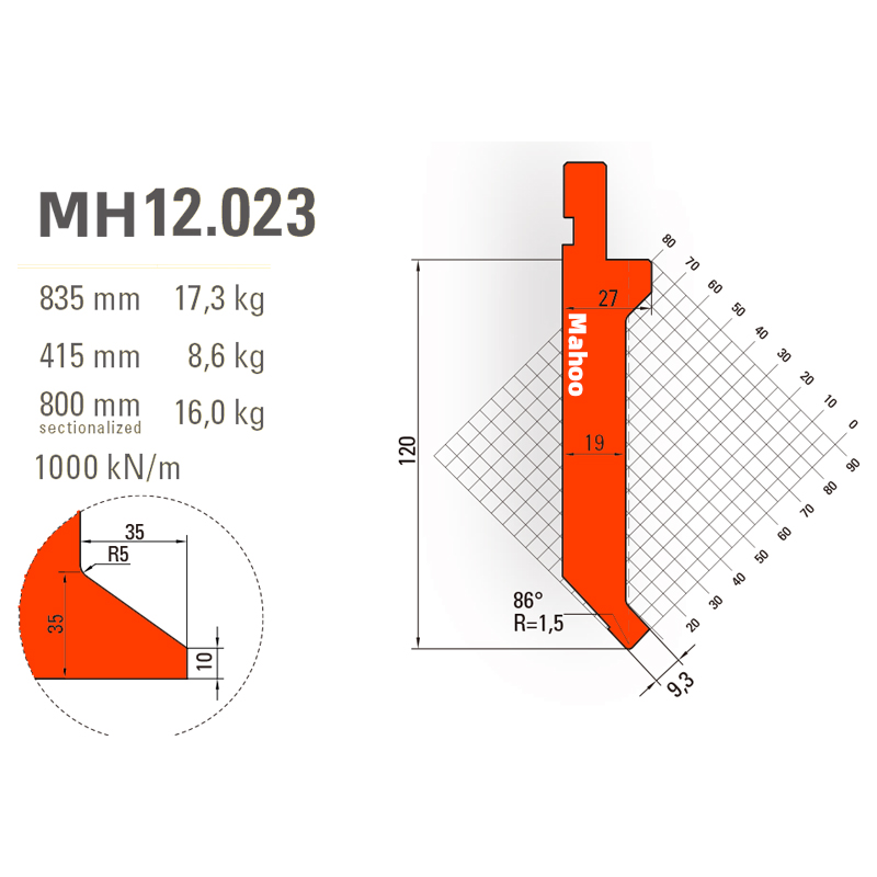 马赫折弯机模具13-30-标准折弯上模具-MH12023
