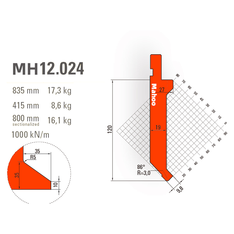 马赫折弯机模具13-30-标准折弯上模具-MH12024