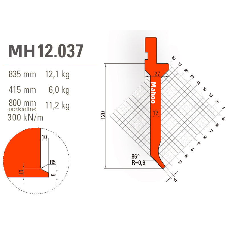 马赫折弯机模具13-30-标准折弯上模具-MH12037