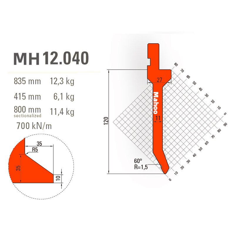 马赫折弯机模具13-30-标准折弯上模具-MH12040
