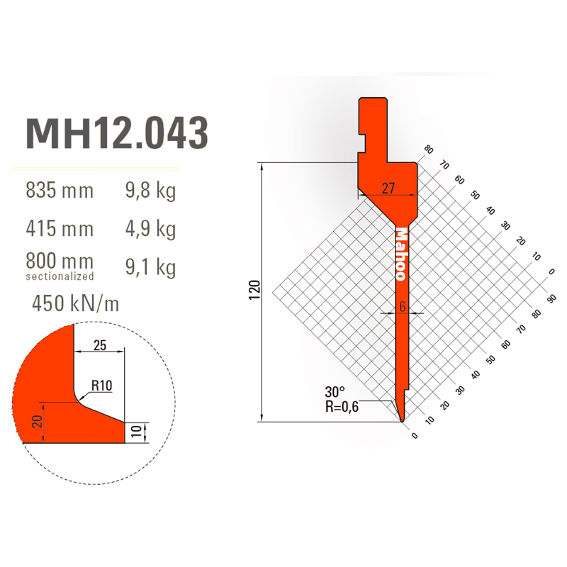 马赫折弯机模具13-30-标准折弯上模具-MH12043