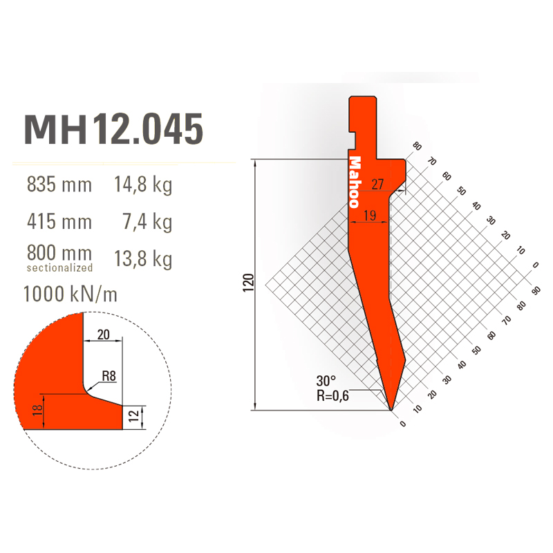 马赫折弯机模具13-30-标准折弯上模具-MH12045