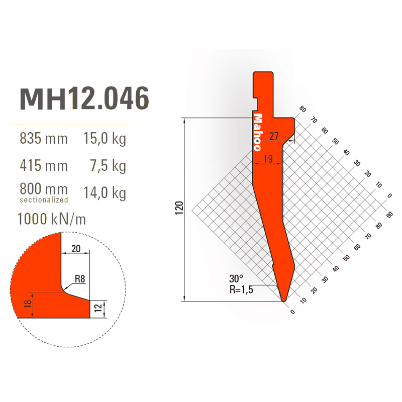 马赫折弯机模具13-30-标准折弯上模具-MH12046