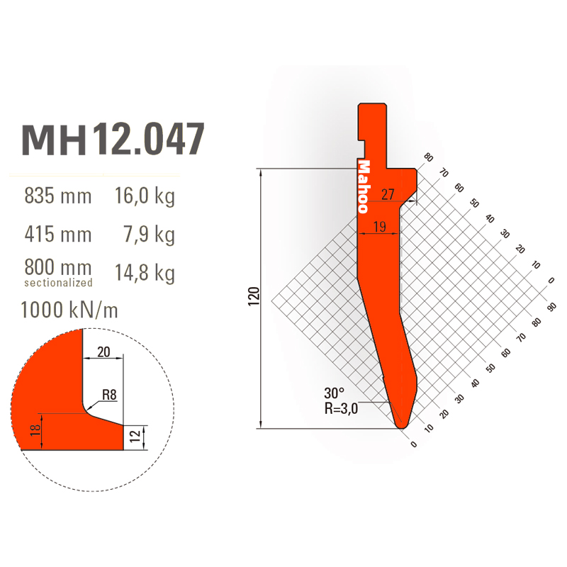 马赫折弯机模具13-30-标准折弯上模具-MH12047